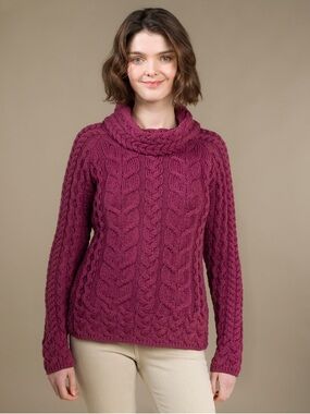 Aran Sweater Market Knitwear Cable Knit Ireland Made XS Merino Wool Cowl Tunic